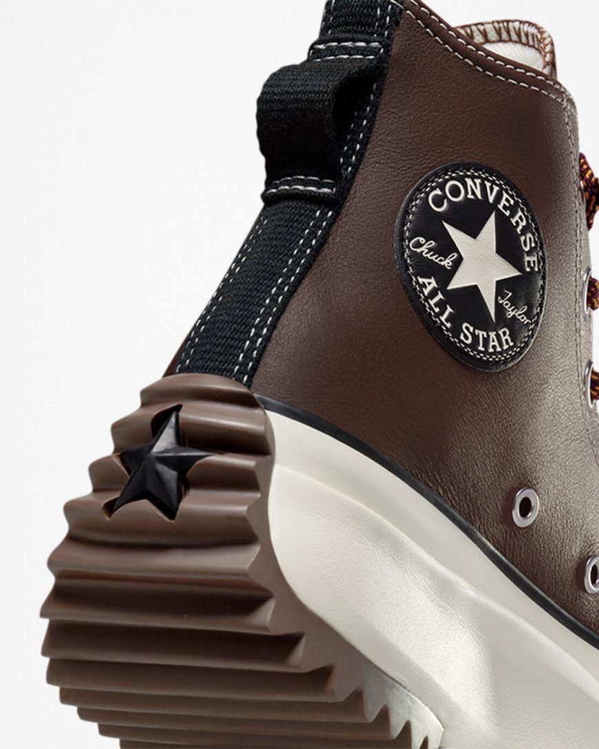 Men's Converse Run Star Hike Leather High Top Platform Shoes Dark Brown / Black | AU 014C8V